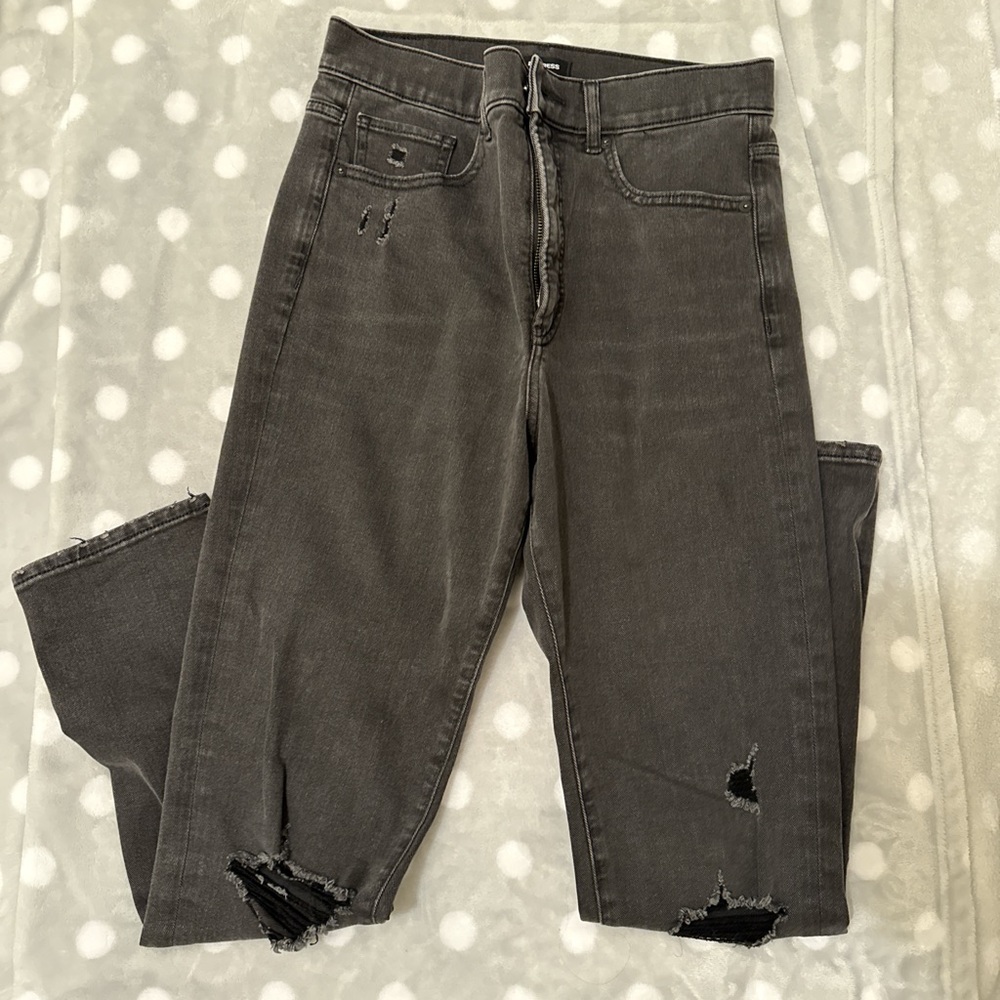 Express women’s  Distressed Gray slim ankle Jeans, 8 long